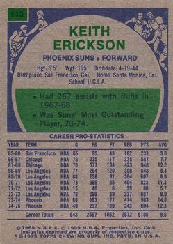 1975-76 Topps #113 Keith Erickson Back