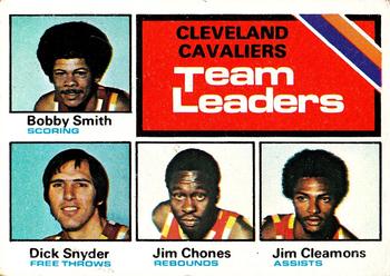 1975-76 Topps #120 Cleveland Cavaliers Team Leaders (Bobby Smith / Dick Snyder / Jim Chones / Jim Cleamons) Front