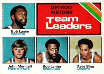 1975-76 Topps #121 Detroit Pistons Team Leaders (Bob Lanier / John Mengelt / Dave Bing) Front