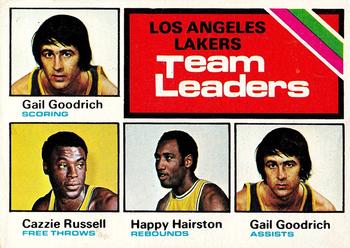 1975-76 Topps #125 Los Angeles Lakers Team Leaders (Gail Goodrich / Cazzie Russell / Happy Hairston) Front