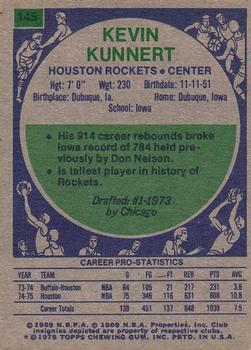 1975-76 Topps #145 Kevin Kunnert Back