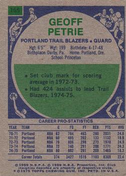 1975-76 Topps #165 Geoff Petrie Back