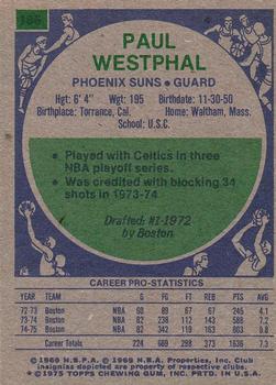 1975-76 Topps #186 Paul Westphal Back