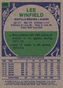 1975-76 Topps #192 Lee Winfield Back