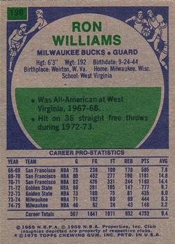 1975-76 Topps #198 Ron Williams Back
