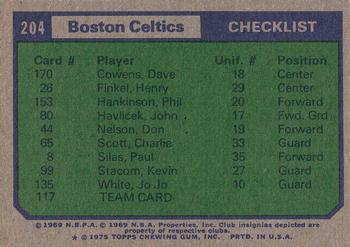 1975-76 Topps #204 Boston Celtics Back