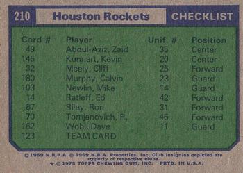 1975-76 Topps #210 Houston Rockets Back