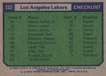 1975-76 Topps #212 Los Angeles Lakers Back