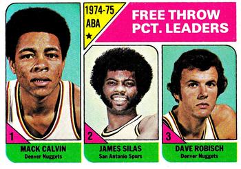 1975-76 Topps #224 ABA Free Throw Pct. Leaders (Mack Calvin / James Silas / Dave Robisch) Front