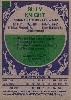 1975-76 Topps #228 Billy Knight Back