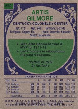 1975-76 Topps #250 Artis Gilmore Back