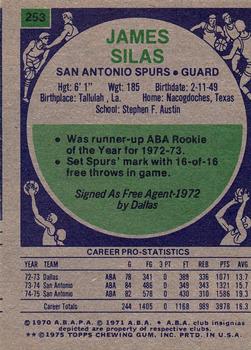 1975-76 Topps #253 James Silas Back