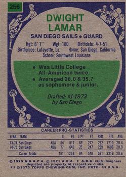 1975-76 Topps #256 Dwight Lamar Back