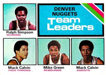 1975-76 Topps #278 Denver Nuggets Team Leaders (Ralph Simpson / Mack Calvin / Mike Green) Front