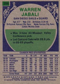 1975-76 Topps #296 Warren Jabali Back