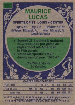 1975-76 Topps #302 Maurice Lucas Back