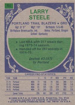 1975-76 Topps #94 Larry Steele Back
