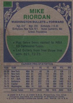 1975-76 Topps #95 Mike Riordan Back