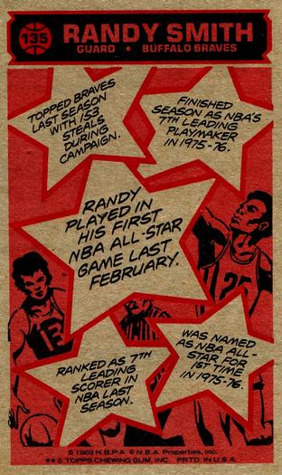 1976-77 Topps #135 Randy Smith Back