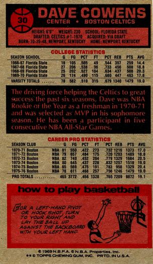 1976-77 Topps #30 Dave Cowens Back