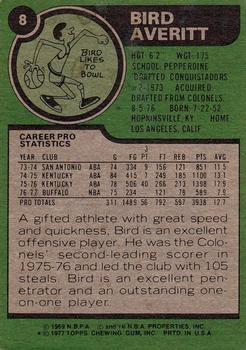 1977-78 Topps #8 Bird Averitt Back