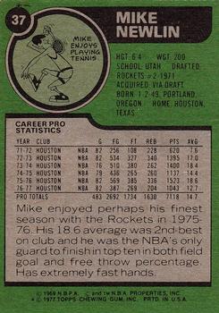 1977-78 Topps #37 Mike Newlin Back