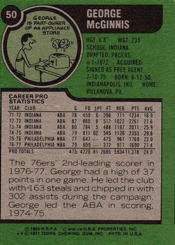 1977-78 Topps #50 George McGinnis Back