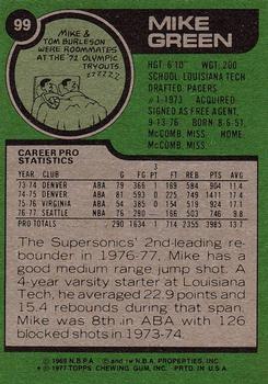 1977-78 Topps #99 Mike Green Back