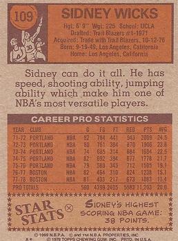 1978-79 Topps #109 Sidney Wicks Back