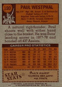 1978-79 Topps #120 Paul Westphal Back