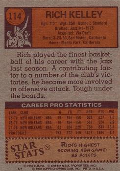1978-79 Topps #114 Rich Kelley Back