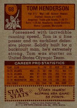 1978-79 Topps #68 Tom Henderson Back