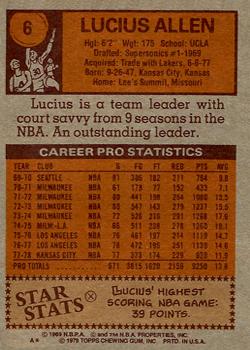 1978-79 Topps #6 Lucius Allen Back