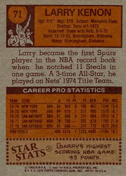 1978-79 Topps #71 Larry Kenon Back