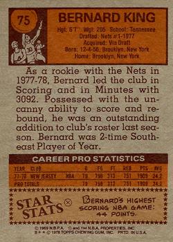 1978-79 Topps #75 Bernard King Back