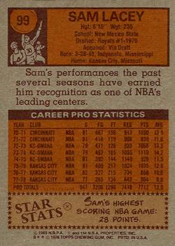 1978-79 Topps #99 Sam Lacey Back