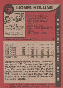 1979-80 Topps #129 Lionel Hollins Back