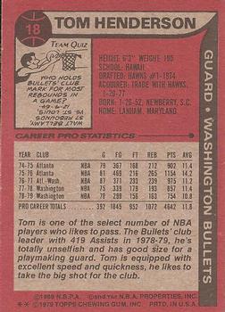 1979-80 Topps #18 Tom Henderson Back
