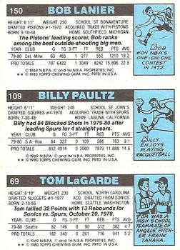 1980-81 Topps #69 / 109 / 150 Tom LaGarde / Billy Paultz / Bob Lanier Back