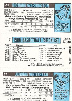 1980-81 Topps #17 / 70 / 71 Jerome Whitehead / Calvin Murphy / Richard Washington Back