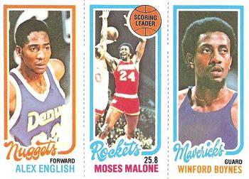 1980-81 Topps #64 / 75 / 102 Alex English / Moses Malone / Winford Boynes Front