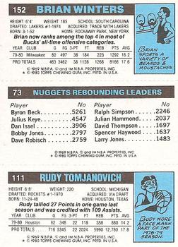 1980-81 Topps #73 / 111 / 152 Rudy Tomjanovich / Dan Issel / Brian Winters Back