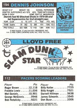1980-81 Topps #112 / 194 / 264 Mickey Johnson / Lloyd Free / Dennis Johnson Back