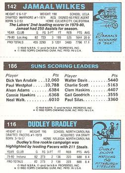 1980-81 Topps #116 / 142 / 186 Dudley Bradley / Paul Westphal / Jamaal Wilkes Back