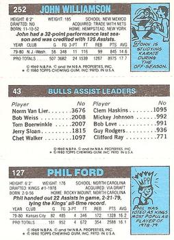1980-81 Topps #43 / 127 / 252 Phil Ford / Reggie Theus / John Williamson Back