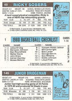 1980-81 Topps #1 / 49 / 146 Junior Bridgeman / Julius Erving / Ricky Sobers Back