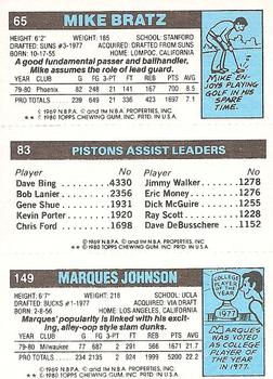 1980-81 Topps #65 / 83 / 149 Marques Johnson / Eric Money / Mike Bratz Back