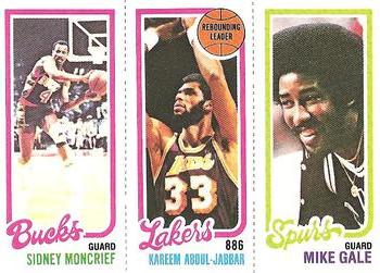 1980-81 Topps #133 / 151 / 207 Sidney Moncrief / Kareem Abdul-Jabbar / Mike Gale Front