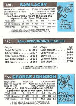 1980-81 Topps #129 / 156 / 175 George Johnson / Caldwell Jones / Sam Lacey Back