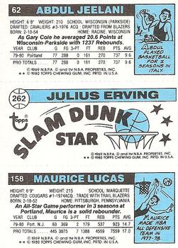 1980-81 Topps #62 / 158 / 262 Maurice Lucas / Julius Erving / Abdul Jeelani Back